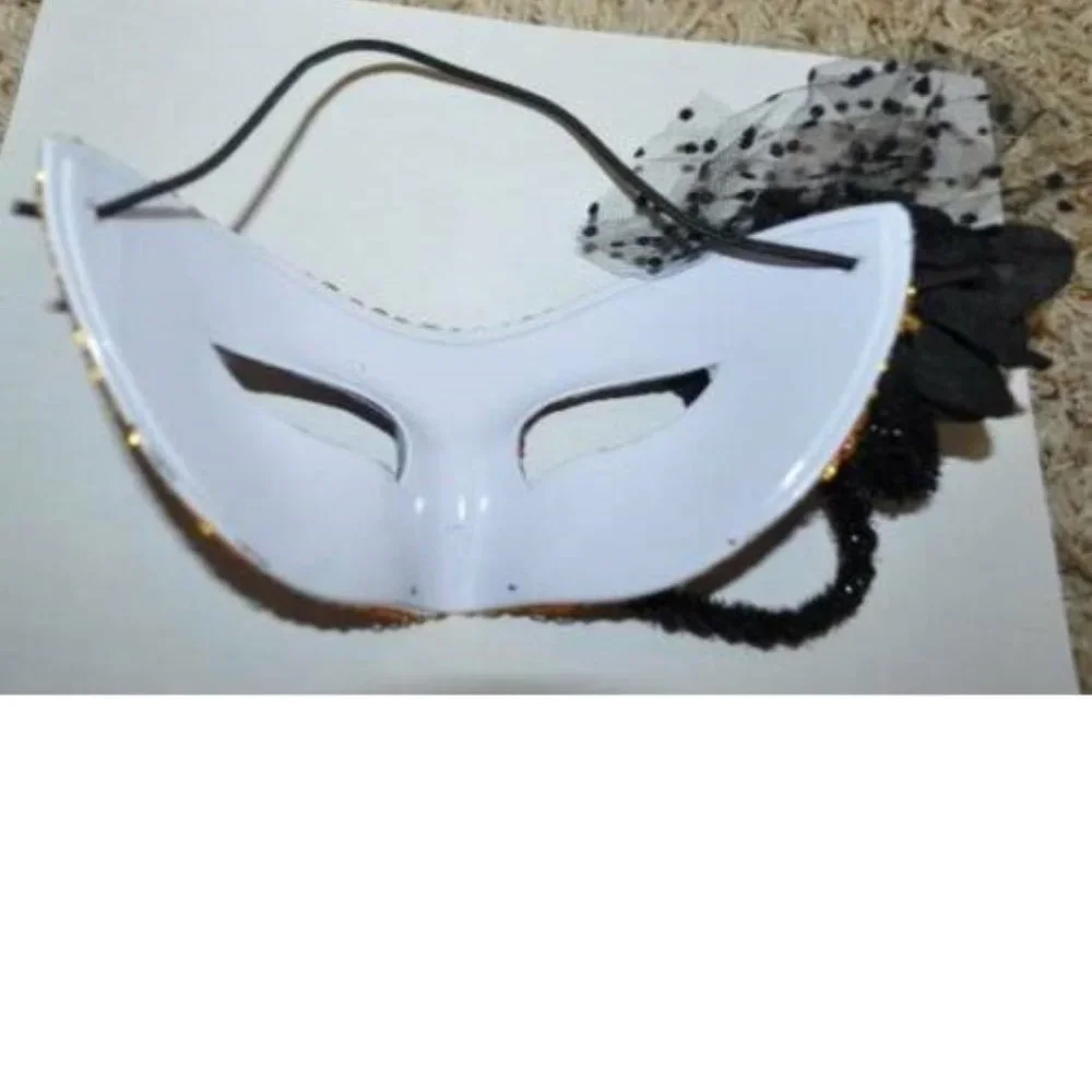 Masquerade Mask Halloween Mardi Gras White Red Flower Eye Mask Ceramic Party